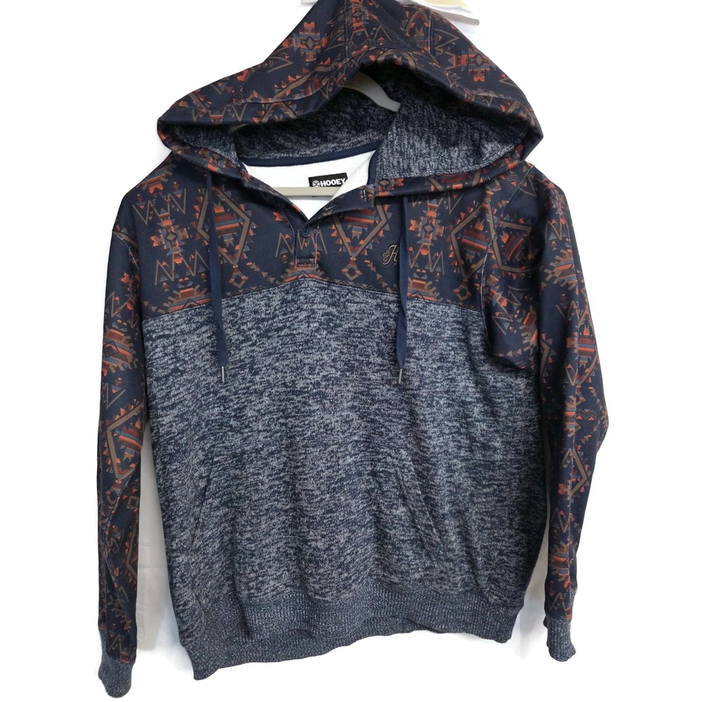 Hooey Mens Western Southwest Aztec Geometric Pullover Hoodie Navy Blue Large